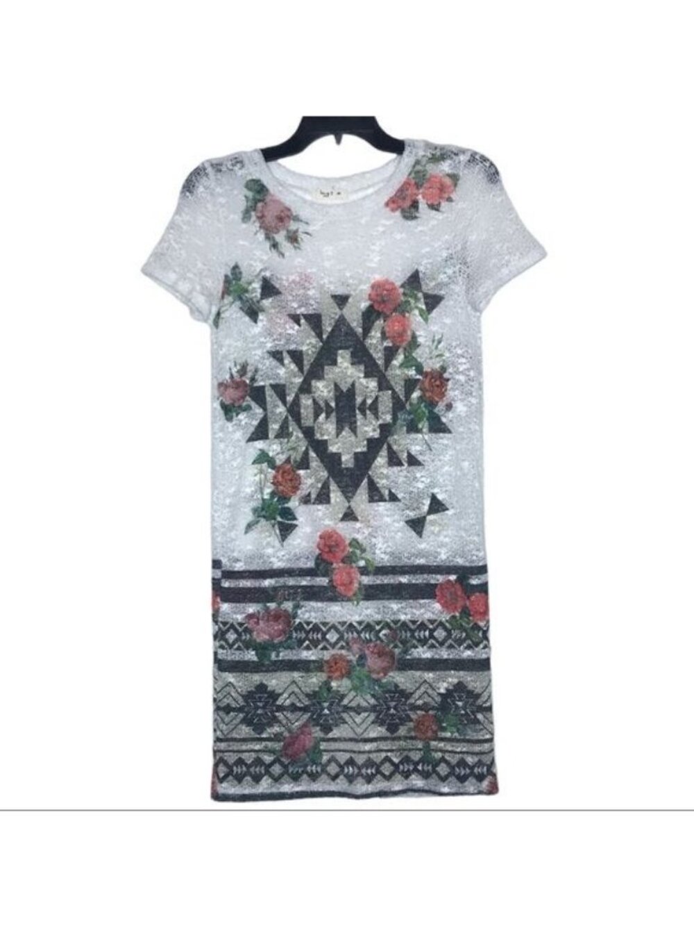 Love J USA Tunic M Southwestern Floral Geometric Print Split Back Casual Trendy